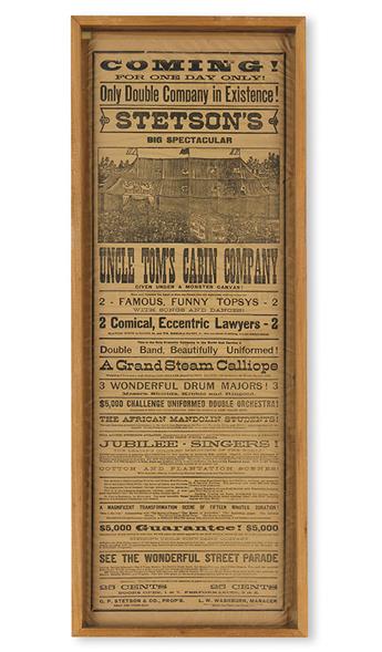 (MUSIC--MINSTRELSY.) Stetsons Big Spectacular Uncle Toms Cabin Company. Large, double-sided theatrical broadside.